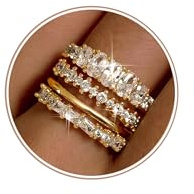 Chriscoco 4 Stück Gold Ringe Frauen 14 Karat Vergoldete Ringe Set Ring Gold Damen Daumenring Verlobungsringdamen Gold Fingerring Ringe Gold Wasserfest - Mit Schmuckschatulle