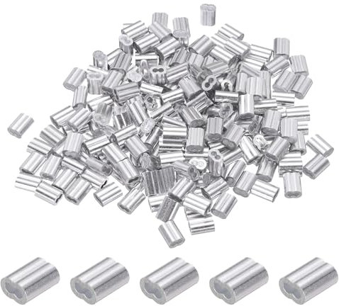 PATIKIL 1/16/ 1.8mm Aluminium Crimping Loop Sleeves, 200 Stück Kabel Crimp Ferrules Drahtseilhülsen Schlaufen für Rigging Geländer, Silberton
