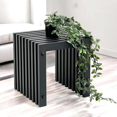 DanDiBo Lamellenhocker Hocker Metall Schwarz Eckig Base 32 cm Massiv Modern Beistelltisch Lamellen (Höhe 32 cm/S)