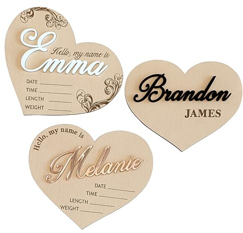 FranJohnsonHouse Personalisiertes Baby-Namensschild Herz aus Holz - Hallo Welt ich Bin - Geburtsanzeige Schild mit Name, Geschenk zur Geburt & Kinderzimmer Deko