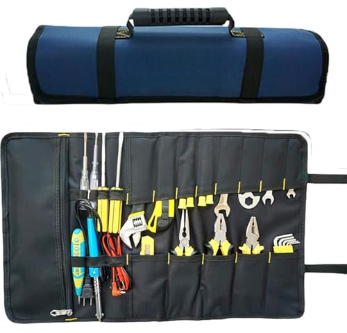 HSTWODE Werkzeug-Rolltasche, Mehrzweck Werkzeug Roll-Up Tasche, Werkzeugwickel-Roll-Organizer, Schraubendreher Schraubenschlüssel Werkzeug Aufbewahrung (Blau)