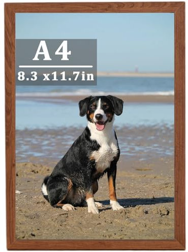 Cornice Portafoto in Legno Formato A4, con Supporto, da Tavolo o da Appendere Alla Parete, 21 x 29,7 cm, per Poster, Scrivania, Certificati (legno di teak marrone)