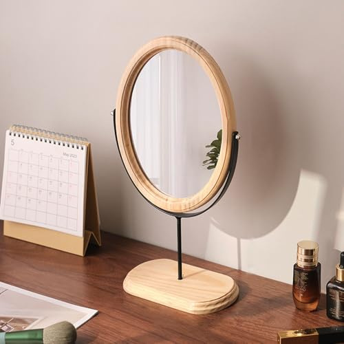 Hosoncovy Schreibtischspiegel aus Holz mit Ständer, Schminkspiegel, ovaler Sockel, Tischspiegel mit Ständer, oval, freistehend, Badezimmerspiegel (schwarz-gelb)