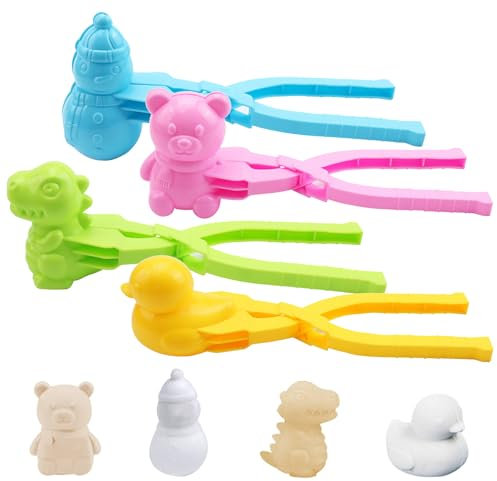 GmwyCzV 4 Stück Schneeball Former, Mini-Tierformen Schneeformen Spielzeug, Kunststoff Sandball Schneeball Clip, Winter Schneeball Maker Form Spielzeug, für Kinder Schneeballschlachten Schneespielzeuge