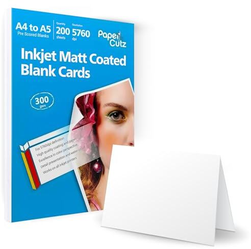 PAPERCUTZ A5 White Blank Cards (300 GSM) (200 Cards), Matt Coated Folding Greeting Cards, White Blank Cards for Inkjet Printing, Eco-friendly, Universal for all Inkjet Printers, A4 folded to A5 Card