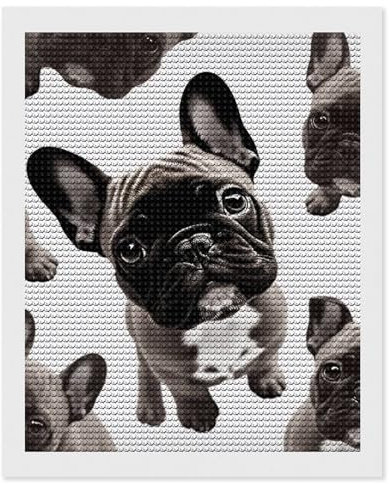 RTFGHJS Diamant-Malset Französische Bulldogge – DIY Leinwand Kunst Dekor mit Bohrstift, Tablett & Wachs, wasserdichte funkelnde Wandkunst für Heimdekoration, Geburtstage, Weihnachten