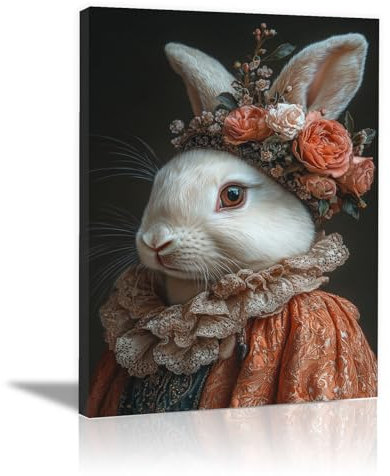WQBQKKX Wandbilder XXL Tiere Vlies Leinwandbild, Osterhase Kunstdruck Wohnzimmer Leinwand Wanddekoration Design Wandbild - 80x110cm Gerahmt(Gold)