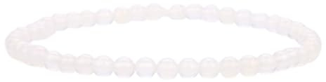 Handgefertigtes Armband mit 4mm Perlen – Natürliche Steinperlen für Yoga, Mala und Boho-Stil – Dehnbares Armband für Damen und Herren (Weißer Kristall)