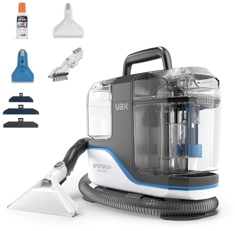 Limpiador quitamanchas Vax SpotWash Max Duo, quitamanchas para alfombras y tapicerías con tecnología SpinScrub, depósitos XL, limpieza profunda para manchas, sofás, suelos duros