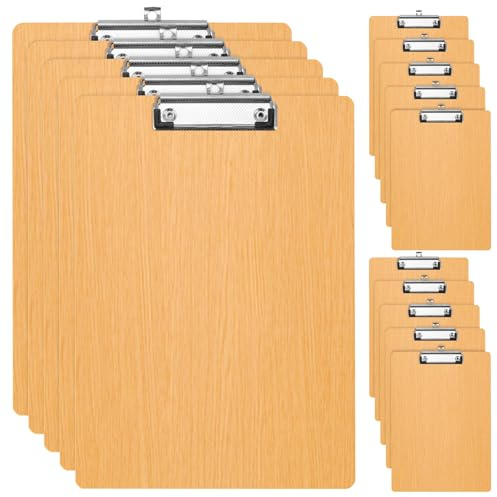 JIEHIN 15 Stück Klemmbrett Holz A5, Klemmbretter Schreibbrett mit Metalklemme und Aufhängeöse, Schreibplatte Klemmbretter Clipboard DIN A5 für Büro, Restaurant und Schule