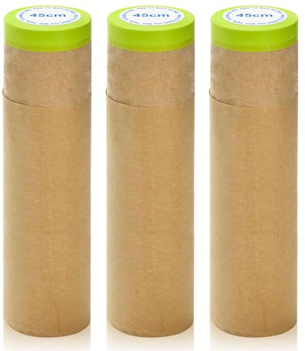 KOVSGQ Skyddspapper, målare, skyddspapper, kraftpapper, förlimmad skyddsfilm med självhäftande remsor, självhäftande maskeringstejp för målning, renovering, billack (45 cm x 15 m x 3 rullar)