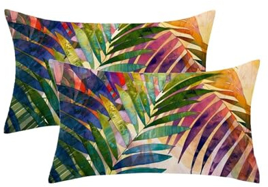 Kissenbezug 30x50 Tropisch 2er Set, Outdoor Kissen Wetterfest Leinen, Dschungel Muster Kissenhüllen mit Unsichtbarem Reißverschluss, Sommer Dekokissen für Outdoor Deko, Geschenke für Frauen,Model617