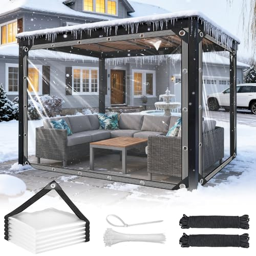 Clear Tarp with Grommets 8x16ft Clear Tarps Heavy Duty Waterproof 14 Mil Thickened PVC Tear-Resistant Reinforced Edges Clear Plastic Vinyl Tarp for Patio Chicken Coop Cover Greenhouse Plant Enclosure
