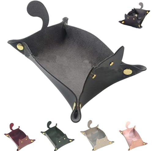 tablett in katzenform aus pu-Leder,würfelbrett mit katzenmotiv,würfelbrett,Tragbares Klappspiel mit Tasten-Funktion,würfelbox,praktischer Desktop-Auffangbehälter für Schlüssel Telefon,Uhr-Black