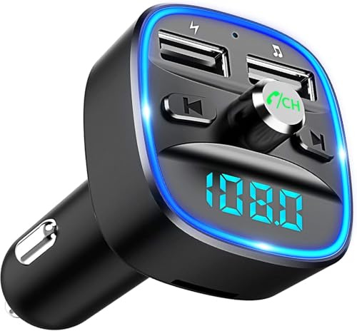 Transmetteur FM Bluetooth pour Voiture, Adaptateur autoradio sans Fil, Chargeur Universel avec Double Port USB, appels Mains Libres, Lecteur de Musique Compatible avec Carte TF et clé USB
