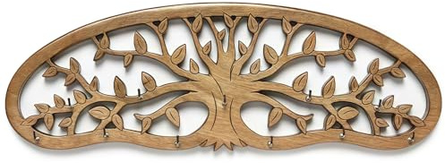 Texvora Estante de secado de hierbas de cocina, soporte de flores de madera marrón rústico, 38 cm con diseño de árbol de la vida, función de gancho múltiple que ahorra espacio