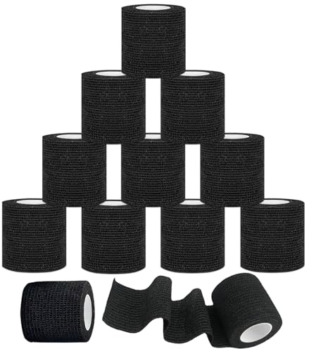 Gudotra 12 rullar sport sammanhängande bandage 5 cm x 4,5 m självhäftande tejp crossfit för att skydda handleden ankel knä muskler (svart)