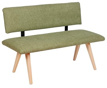 kundler home Sitzbank aus Holz mit Lehne und Polster 125x84x51 cm, Esszimmerbank Massivholz, Eckbank Echtholz für Küche, Büro, Wartezimmer und Rezeption, einfacher Aufbau (Grün)