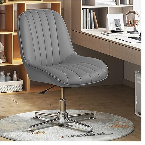 Armlös kontorsstol utan hjul, PU-läderstoppad modern snurrstol med sminkbord, mittrygg ergonomisk justerbar bred sits för sminkbord
