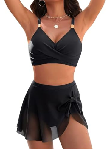 Novocloud Women's High Waisted Bikini Set, Two Pieces Swimsuits V Neck Tummy Control Bathing Suits Women's High Waisted Bikini Set Twist Swimsuit Mesh Swim Skirt