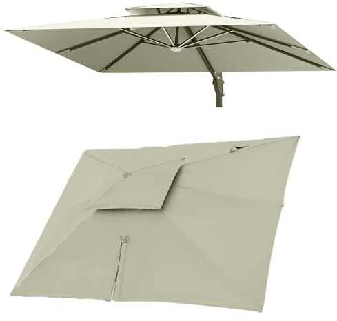 Tessuto sostitutivo for ombrellone rettangolare 3x4m 8 stecche Cantilever Patio Ombrellone Baldacchino Anti-UV Ombrelli offset esterni Copertura di ricambio superiore(Taupe,Double top 3x4m(10' x 13')