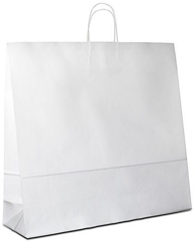Papiertüten weiß mit Kordel-Henkel I 125 Stk. 54+15x49cm I Papiertragetasche für Einzelhandel, Hochzeit, Geburtstag, TO-GO I Geschenktüten aus Kraftpapier I HUTNER