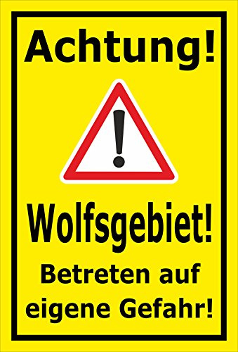 Melis-Folienwerkstatt Schild Wolfsgebiet - Betreten auf eigene Gefahr – 30x20 cm – 3mm Aluverbund – Bohrlöcher – mehrere Größen/Materialien