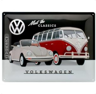 Nostalgic-Art Retro Blechschild, 30 x 40 cm, VW – Meet The Classics | Original Volkswagen Lizenzprodukt (OLP), aus Metall, Vintage Design, Blechschilder Sprüche, Geschenk-Idee für VW Bus Fans