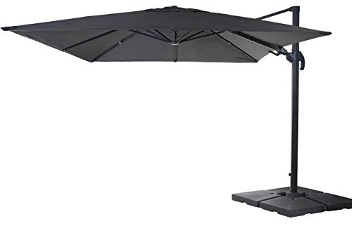 Mendler Gastronomie-Ampelschirm HWC-A96, 3x4m (Ø5m) schwenkbar, Polyester/Alu 26kg mit Ständer drehbar - anthrazit