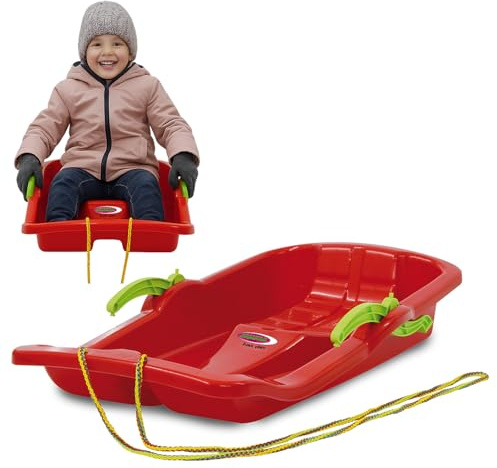 Jamara 460364 - Snow Play Bob Karol with Brake 80cm red - Steering by pulling the respective handbrake, Rope, Aerodynamic construction, Durable