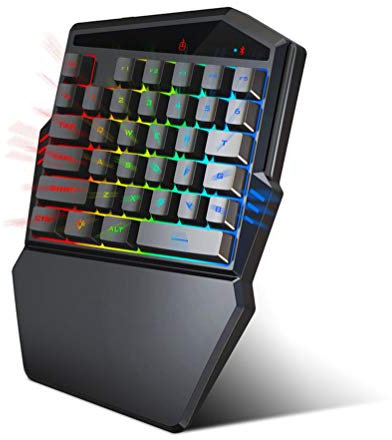 KUANDARMX Bluetooth Connection Gaming Keyboard, Single Handed Keypad 35 Keys One-handed Blue Switch Led Backlit Mechanical Keyboard Macro Definition, Black