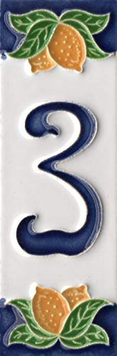 Hausnummern, italienische Keramikfliesen mit Zahlen und Buchstaben, Zitronen-Design, Fliesengröße: 10 cm x 3,5 cm (Nummer 3)