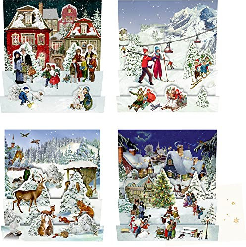 Mini-Adventskalender – Nostalgische Winterwelten: 4 Motive x 6 Ex.