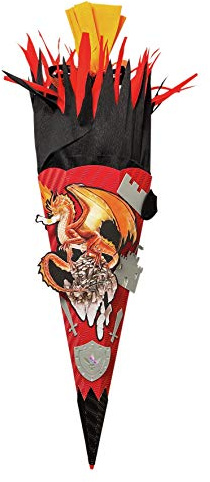 ROTH Schultüten-Bastelset Feuerdrache 68cm 6-eckig Rot(h)-Spitze Kreppverschluss