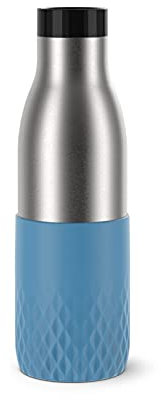 Emsa Bludrop Sleeve Isolier-Trinkflasche, 0,5 Liter, 100% dicht, Quick-Press Verschluss, Ergonomischer 360° Trinkgenuss,12h warm, 24h kühl, spülmaschinenfest, Edelstahl, Blau, N31107