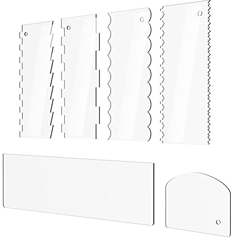 Cake Scraper 6 Pieces Clear Acrylic Icing Smoother Decorating Comb Scrapers Set, Pastry Cutter for Mousse Butter Cream Decoration, 11 Patterns Different Stripes for Cakes Edges, Kitchen Baking Tool