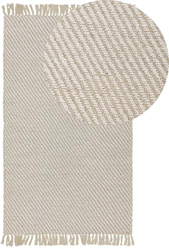 Beliani Hand Woven Jute Cotton Area Rug Beige 80 x 150 cm Fringe Boho Bedroom Aladag