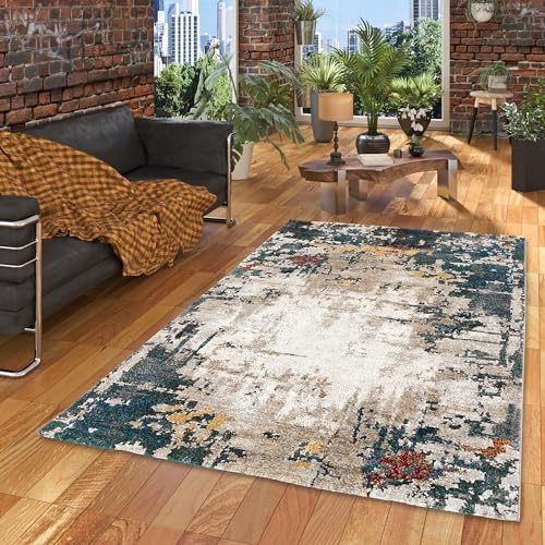 Pergamon Kurzflor Designer Teppich Maui Modern Petrol Mix Verlauf