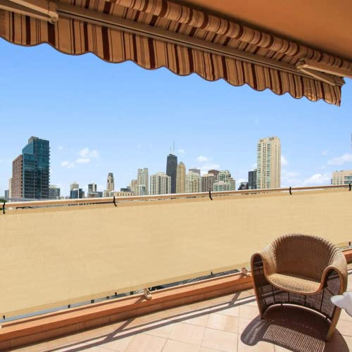 LOVE STORY Balcony Privacy Screen, 3' x16' Sand Deck Shield Screen Fence Cover (HDPE),UV Protection and Weather-Resistant,3 FT Height for Deck, Patio, Backyard, Outdoor Pool, Porch, Railing