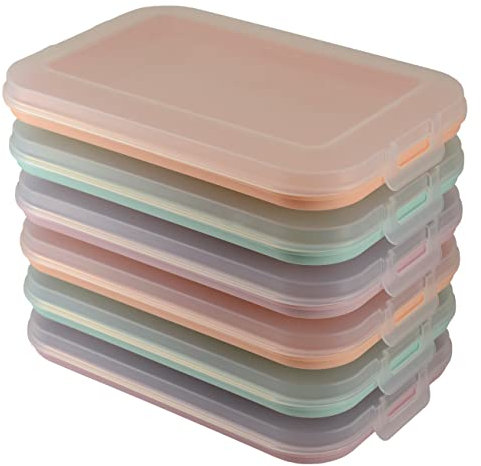 Engelland 6er Set Aufschnitt-Dosen mit integrierter Servierplatte, Frischhaltedose, Aufbewahrungsbox, Lebensmittelbehälter, Aufschnitt-Box, stapelbar, BPA-frei, Küchenbedarf, Kunststoff, Bunt