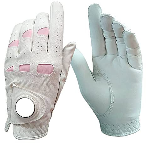 SMSOM Golfhandschuhe 2-Stücke Leder Golfhandschuhe, Links- und Rechtshände der Frauen, Rosa, geeignet for Damen, Mädchen, Golfer Schutz und Komfort (Size : 21)