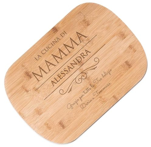Maverton Tagliere in bambù, incisione personalizzata | Battilardo rettangolare, eco-friendly, dimensioni 35cm x 25cm, pensiero speciale per la donna, cucina di mamma