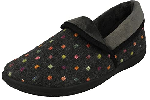 Padders Mjuk extra bred passform minnesskum damtofflor, Kolvävd fläck grå, 37 EU