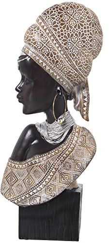DRW Figura di Un Busto di Una Resina Africana in Nero e Oro 18x9x42cm, estandar