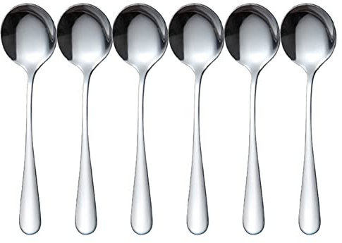 Lot de 6 cuillères à soupe rondes en acier inoxydable - Cuillère à bouillon à long manche - Accessoires pour la maison, la cuisine, le restaurant