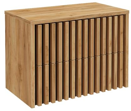 Lomadox Waschbeckenunterschrank 80 cm Eiche Nb. Lamellenfronten, Waschtisch - Unterschrank für Aufsatz-Waschbecken B/H/T: ca. 80,4/62,5/45,5 cm