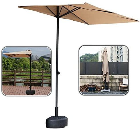 ESCOLL Balkon Sonnenschirm mit Ständer Halbschirm Balkonschirm Terrassenschirm Marktschirm UV 50+ Polyester, Platzsparend faltbar (Color : Khaki)