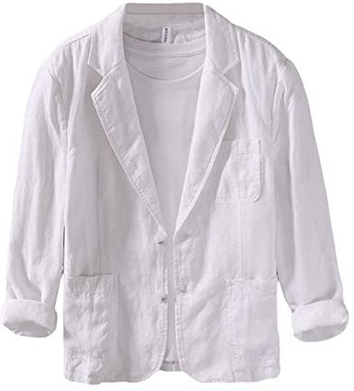 BESTORI Blazer pour Homme Lin Décontracté Revers Cranté Veste de Costume pour Le Printemps et l'automne