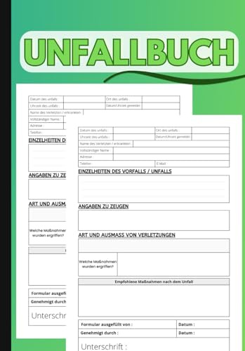 Unfallbuch: Verbandbuch zur Dokumentation von Unfällen und Erste-Hilfe Leistungen im Betrieb | unfälle und Erkrankungsgeschehen der Mitarbeiter ... Kita, Kindergarten. 110 Seiten, Din A5