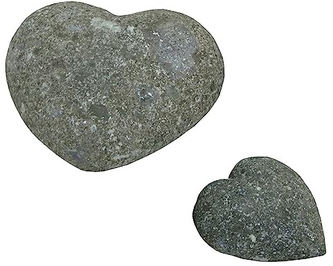 STONE art & more 2er Set Stein-Herz, Ø 10 und 15 cm, Steinmetzarbeit aus grünem Lavastein (Basanit), Naturstein, Garten-Deko, Grabschmuck, frostfest